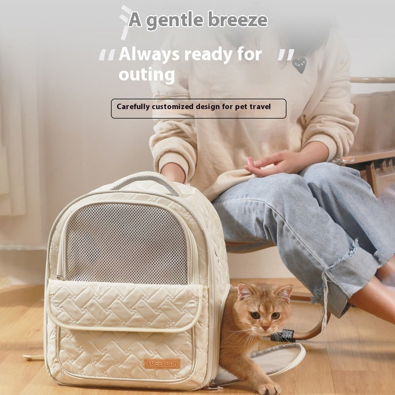 CozyPet Rides™ Portable Cat Backpack – Breathable Embroidered Travel Pet Carrier
