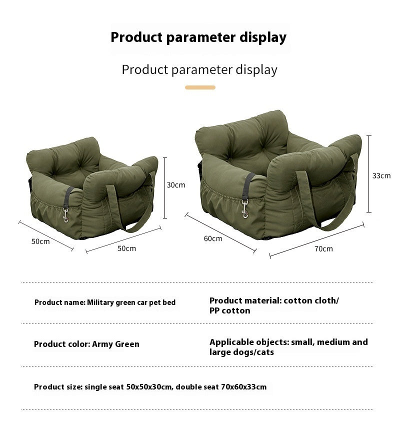 CozyPet Rides™ Multifunctional Pet Car Seat – Safety Bed for Dogs & Cats